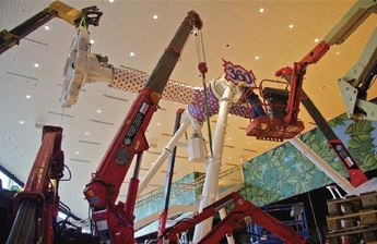 GGR uses Unic Cranes to work indoors on an Aston Martin display and to build a ride in a mall