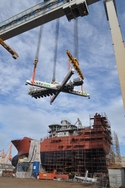 Viatron's Grove GTK1100 being lifted into position at the shipyard